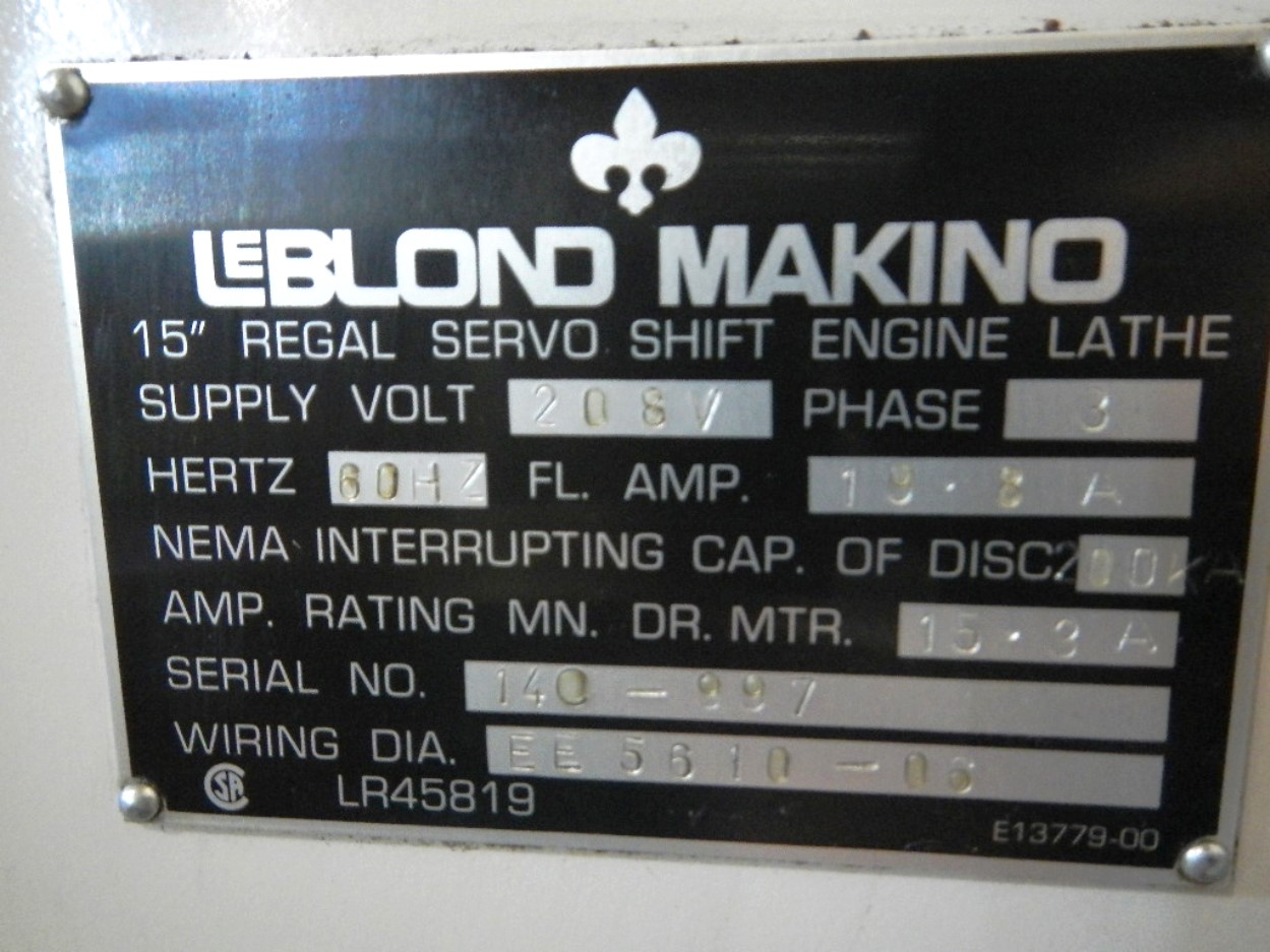 15'' Swing 54'' Centers LeBlond 15'' Regal Servo Shift ENGINE LATHE
